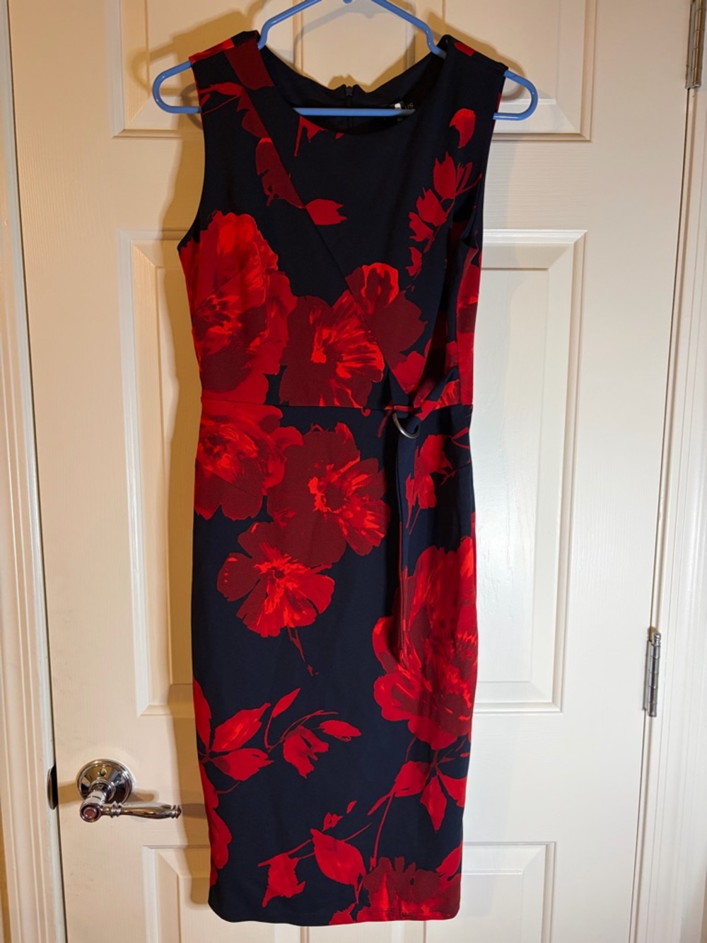 Enfocus Studio Navy Midi Dress with Red Floral Print